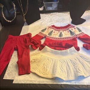 Tahari Red and Cream Kids Dress Set